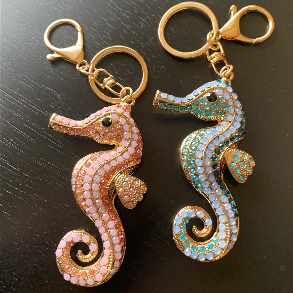 Rhinestone Seahorse Bag Charm / Keychains Pink OR Blue
